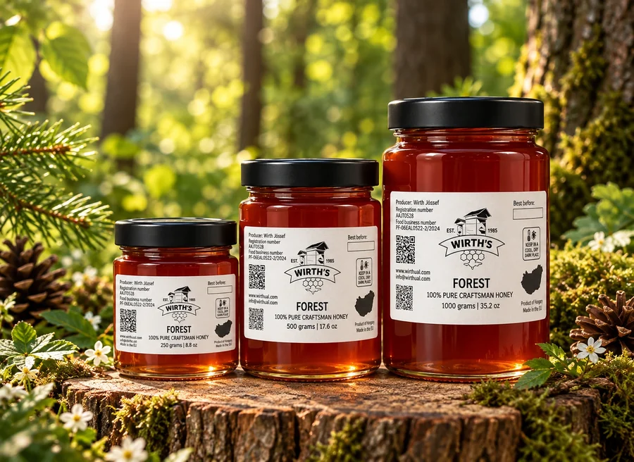 Wirth’s Forest Honey, jars with English labels