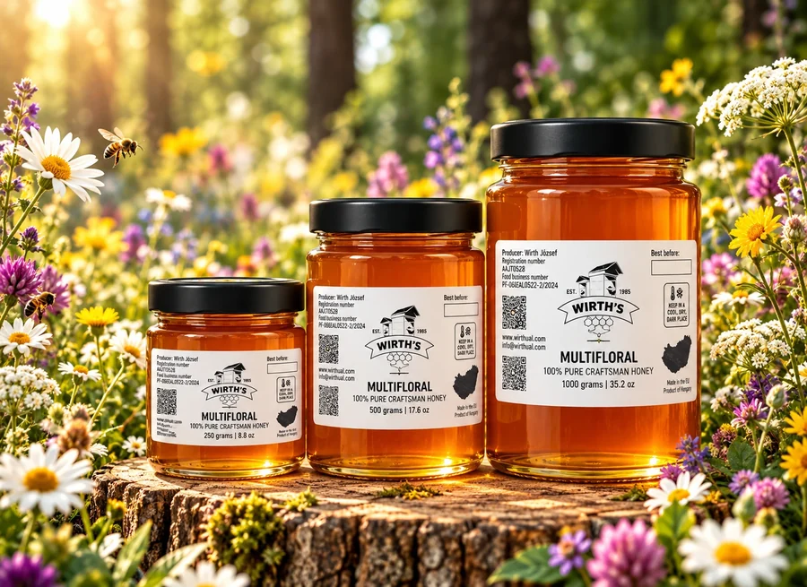 Wirth’s Wildflower Honey, jars with English labels