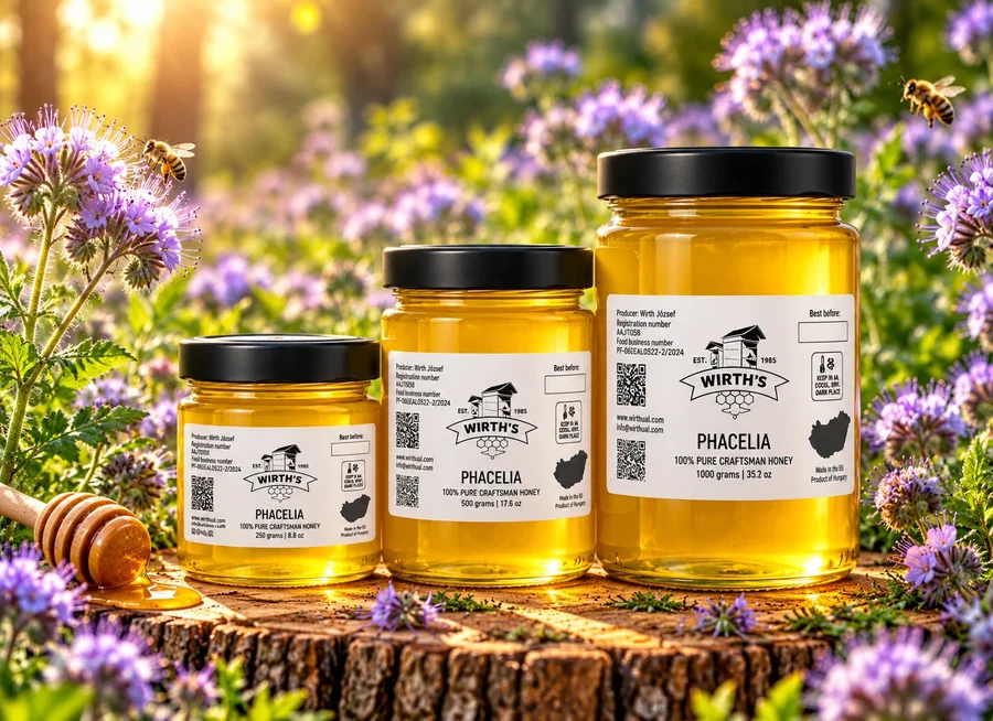 Wirth’s Phacelia Honey, jars with English labels