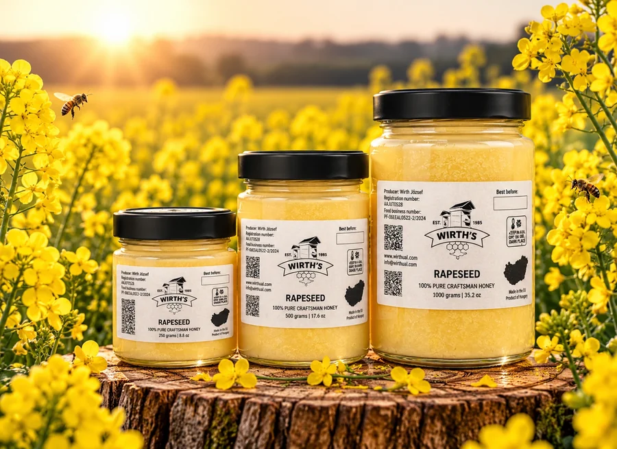 Wirth’s Rapeseed Honey, jars with English labels